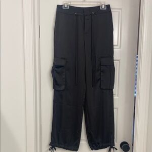 Sanctuary Black Wide Leg Pants with Adjustable Ankle Cords and Relaxed Fit